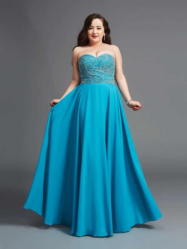 Sleeveless Beading Long Sweetheart A-Line/Princess Chiffon Plus Size Dresses