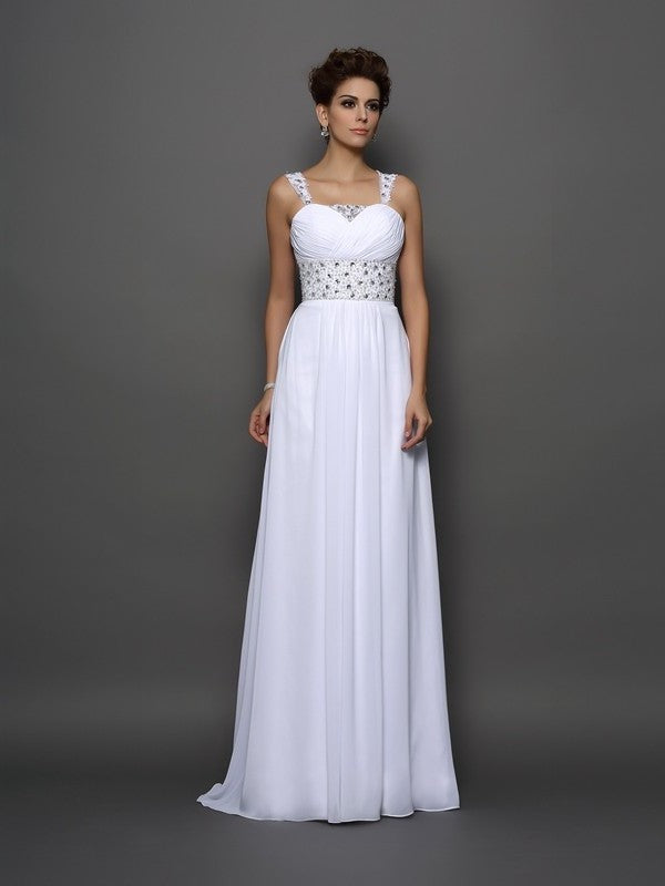 Straps Beading Sleeveless A-Line/Princess Long Chiffon Wedding Dresses