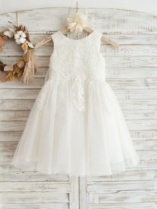 Knee-Length Scoop Tulle Lace Sleeveless A-Line/Princess Flower Girl Dresses