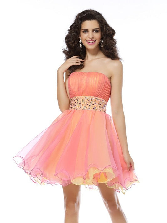 A-Line/Princess Strapless Beading Sleeveless Homecoming Dresses Short Georgia Organza Cocktail Dresses