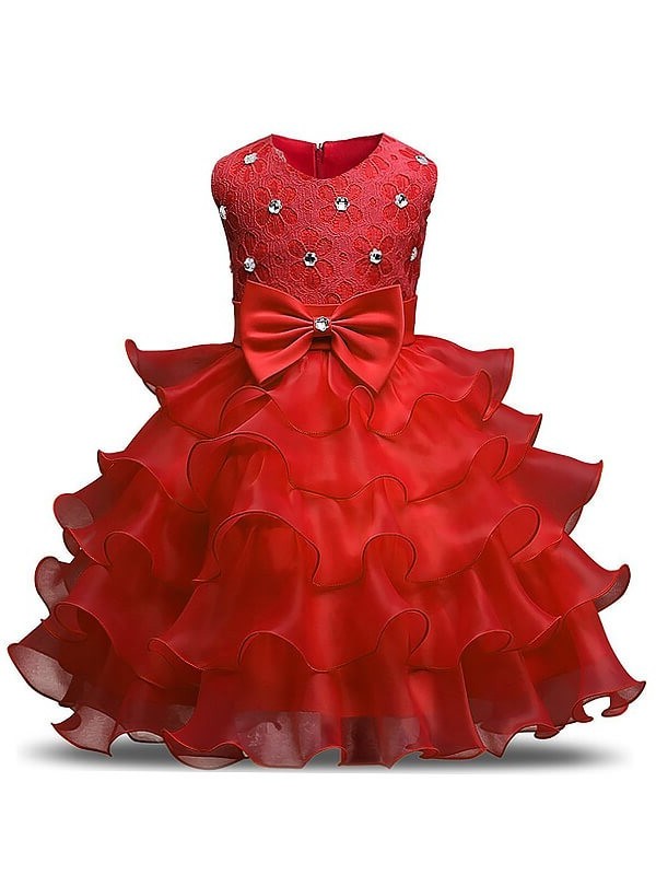 Scoop Organza Sleeveless Tea-Length Ball Gown Ruffles Flower Girl Dresses