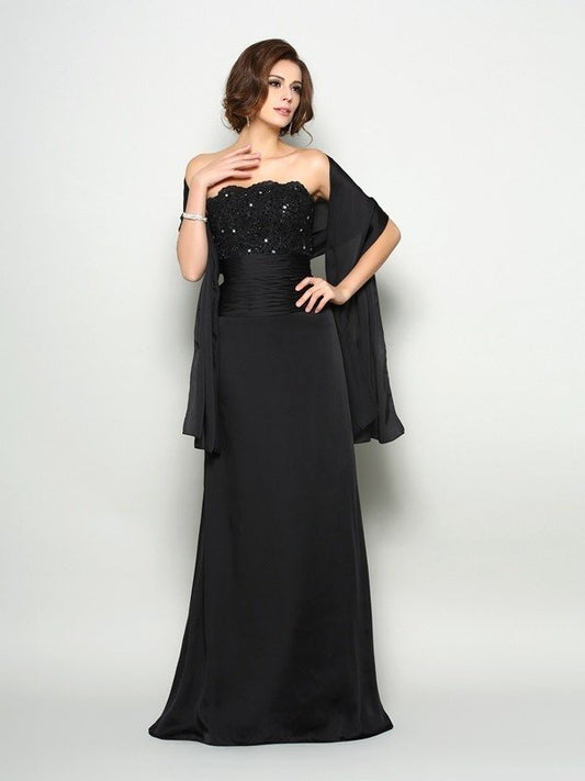 A-Line/Princess Sleeveless Beading Long Chiffon Mother of Strapless the Bride Dresses