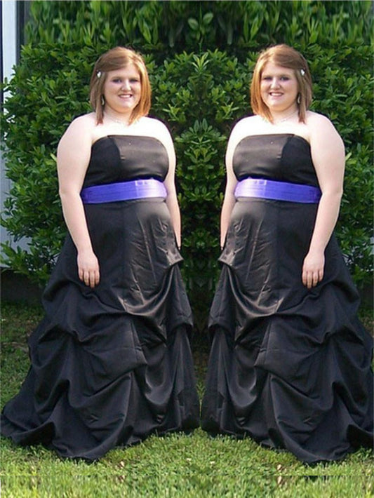 Satin Sweep/Brush Train Sash/Ribbon/Belt A-Line/Princess Strapless Sleeveless Plus Size Dresses