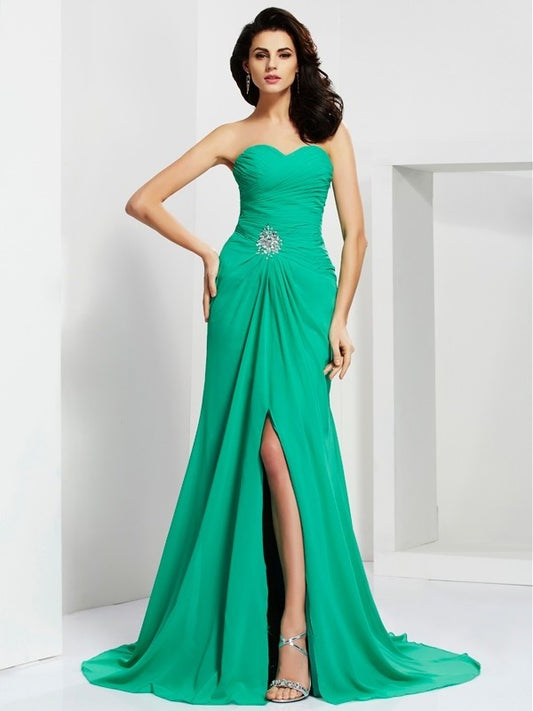 Sweetheart Beading Sheath/Column Sleeveless Long Chiffon Dresses