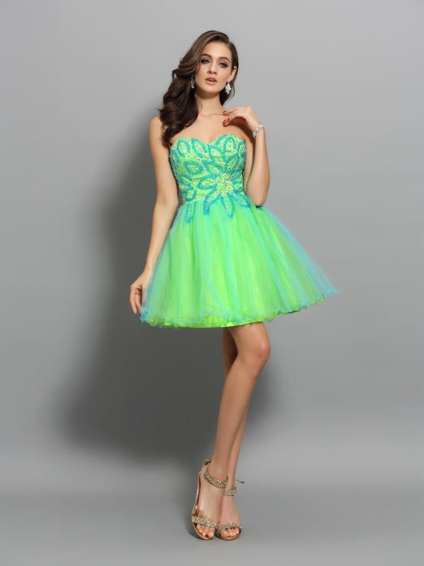 Ryann A-Line/Princess Sweetheart Beading Sleeveless Homecoming Dresses Short Net Cocktail Dresses