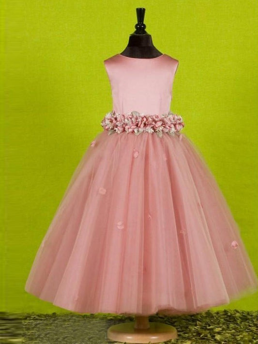 Tulle Sleeveless Scoop Bowknot A-line/Princess Long Flower Girl Dresses