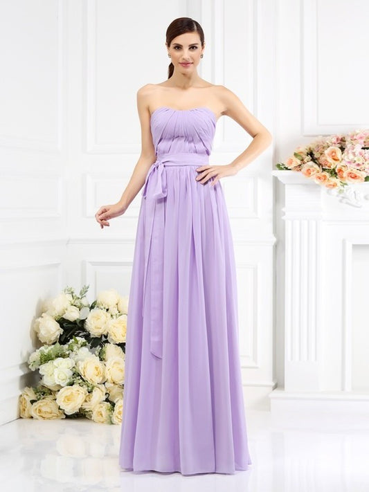 Long Sash/Ribbon/Belt Strapless Sleeveless A-Line/Princess Chiffon Bridesmaid Dresses