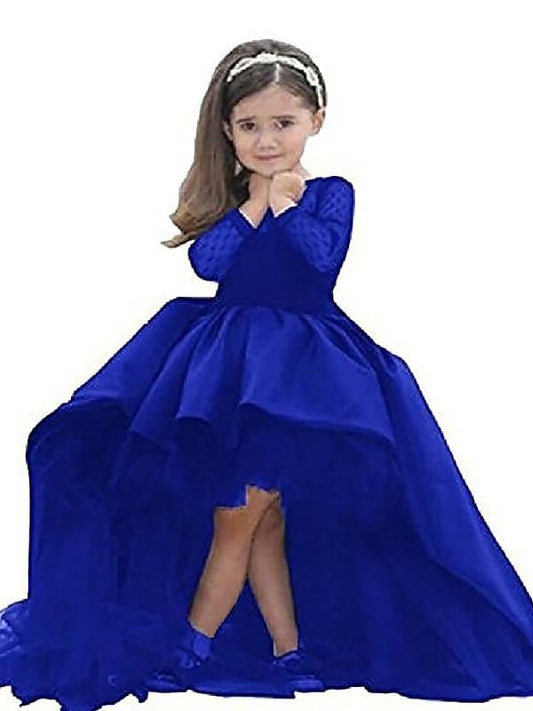 Scoop Train Ball Sweep/Brush Satin Gown Long Sash/Ribbon/Belt Sleeves Flower Girl Dresses