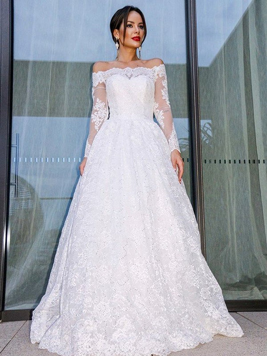 Lace Bateau Ball Long Sleeves Gown Floor-Length Wedding Dresses