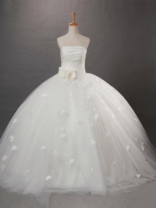 Tulle Gown Sleeveless Ball Long Ruffles Strapless Flower Girl Dresses