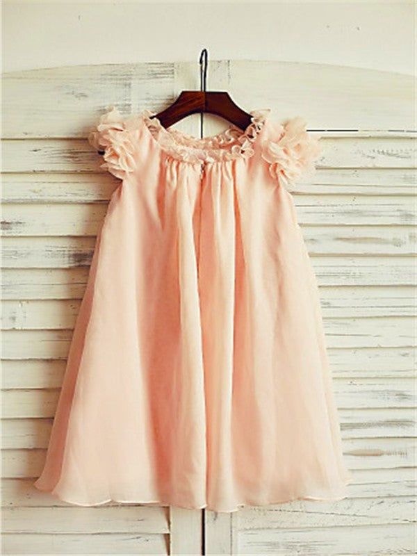 Chiffon Scoop Short Sleeves Tea-Length A-line/Princess Flower Girl Dresses