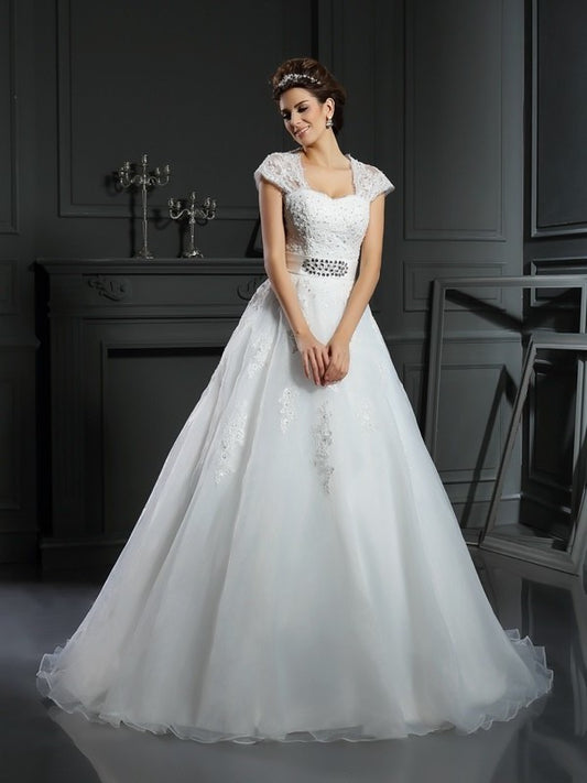 Square Long Beading Sleeveless Gown Ball Organza Wedding Dresses