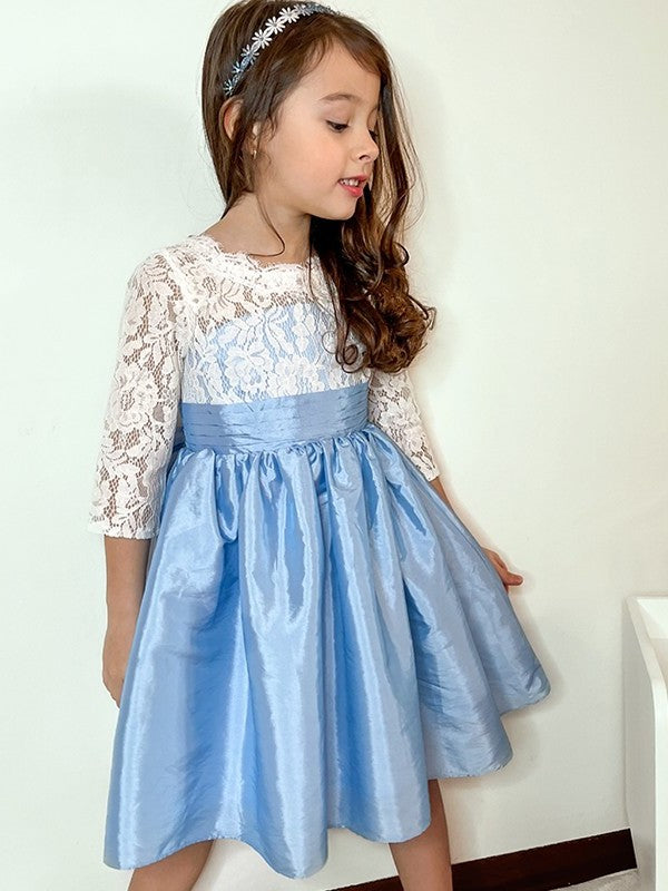 Sleeves Scoop Knee-Length Taffeta A-Line/Princess 3/4 Lace Flower Girl Dresses