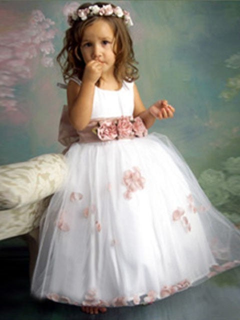 Scoop Hand-made A-line/Princess Long Flower Tulle Sleeveless Flower Girl Dresses