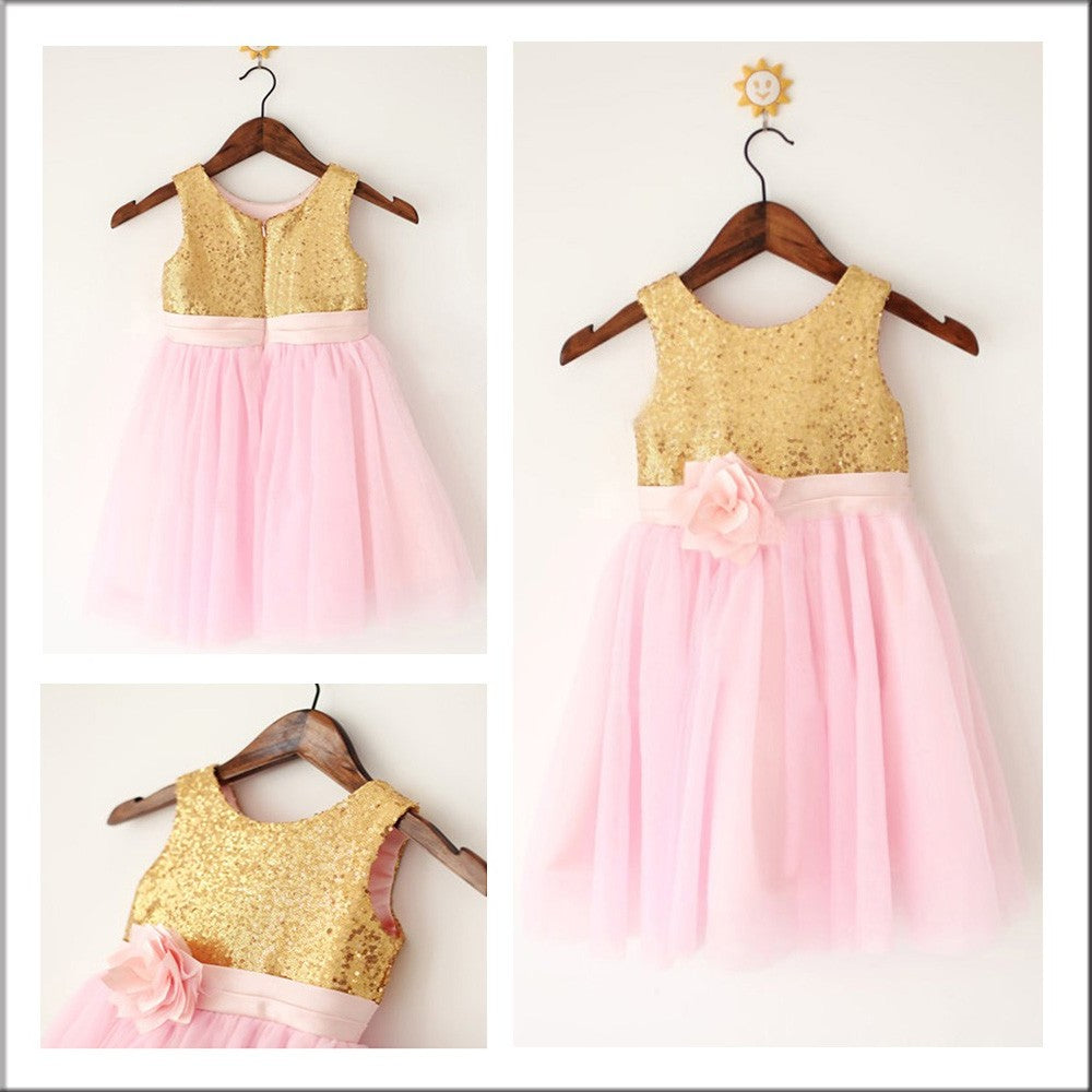 Tulle Sleeveless Long A-Line/Princess Scoop Sequin Flower Girl Dresses