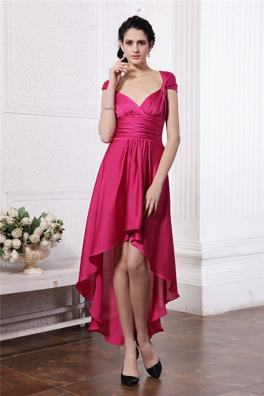 Sheath/Column Pleats High Low Chiffon Homecoming Dresses Emmy Straps Damask Cocktail Dresses