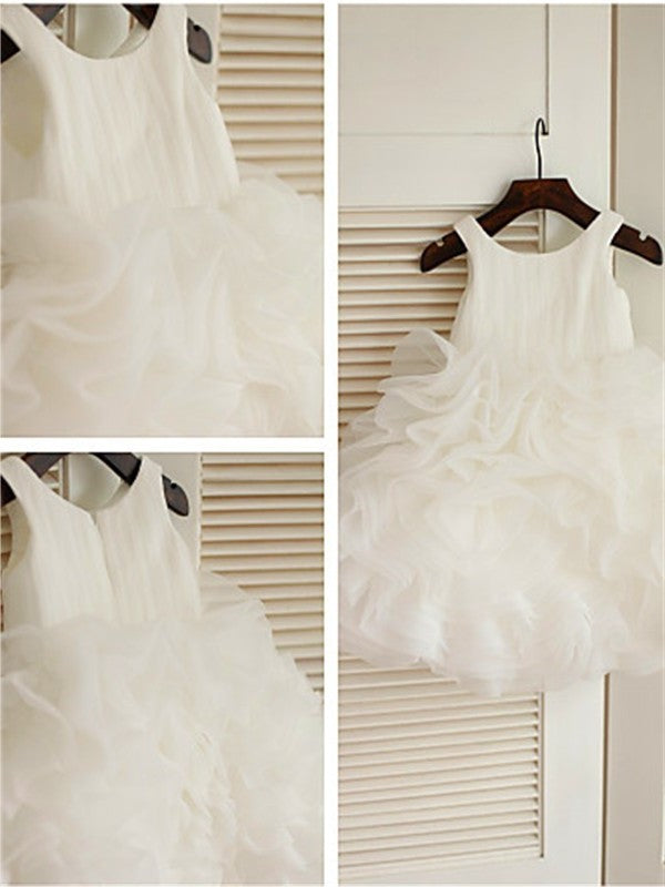 Knee-Length Ball Scoop Gown Sleeveless Organza Layers Flower Girl Dresses