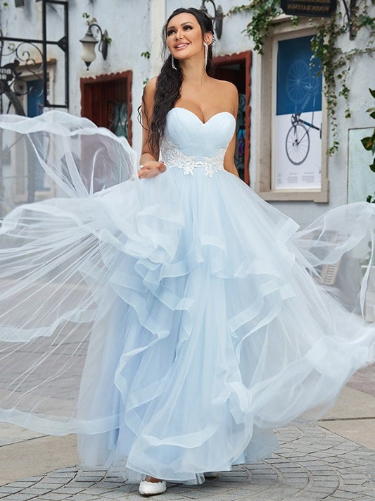 Tulle Sweetheart A-Line/Princess Applique Sleeveless Floor-Length Dresses