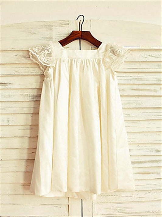 Sleeves Scoop Short A-line/Princess Chiffon Tea-Length Lace Flower Girl Dresses