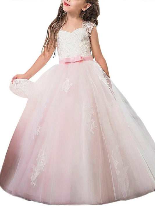 Sleeveless Tulle Gown Bowknot Sweetheart Floor-Length Ball Flower Girl Dresses