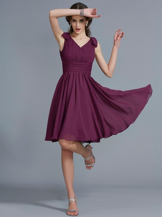 Short Straps Sleeveless Pleats A-Line/Princess Chiffon Bridesmaid Dresses