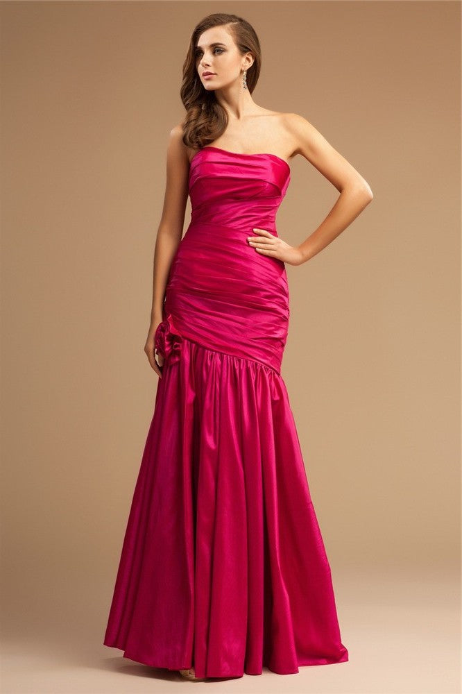 Trumpet/Mermaid Sleeveless Strapless Ruffles Long Taffeta Dresses