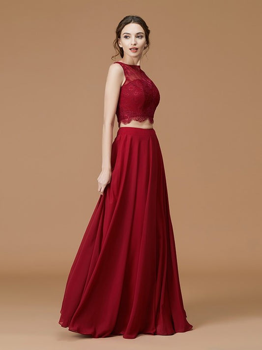 Lace Floor-Length Bateau A-Line/Princess Sleeveless Chiffon Bridesmaid Dresses