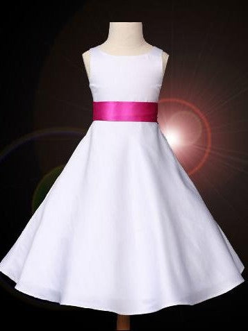 Long Bowknot A-line/Princess Satin Sleeveless Scoop Flower Girl Dresses