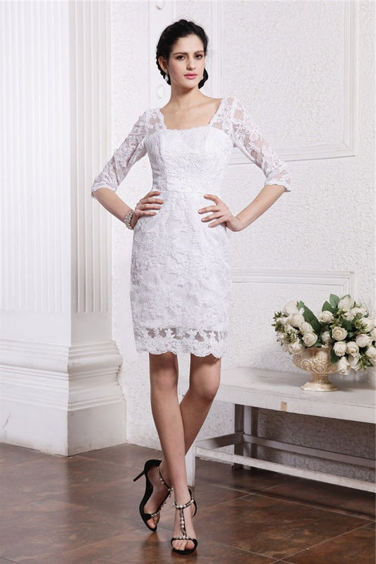 Sleeves Half Bateau Short Sheath/Column Lace Wedding Dresses