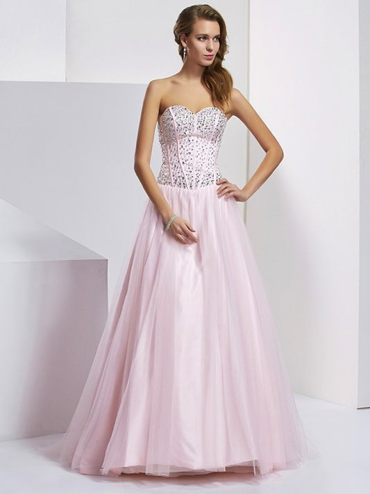 Long Gown Beading Ball Sleeveless Sweetheart Satin Quinceanera Dresses