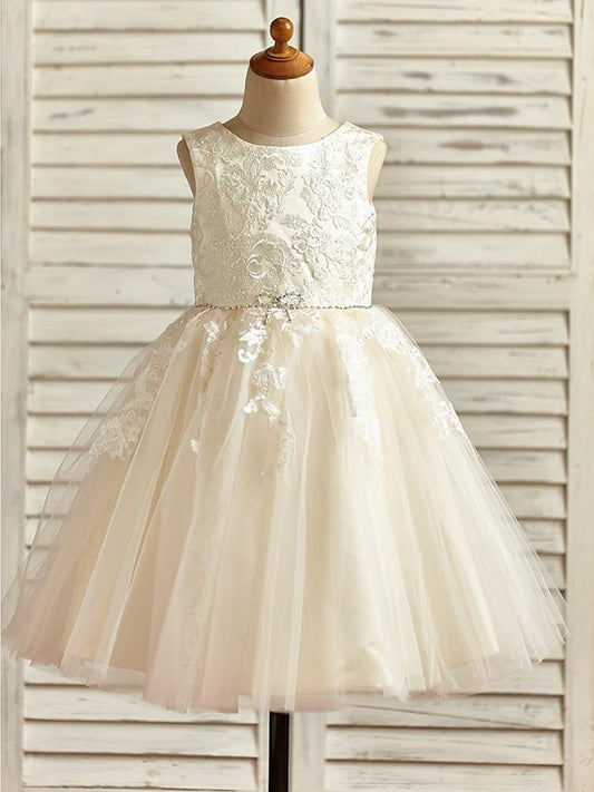 Tulle Ankle-Length Sleeveless Lace A-Line/Princess Scoop Flower Girl Dresses