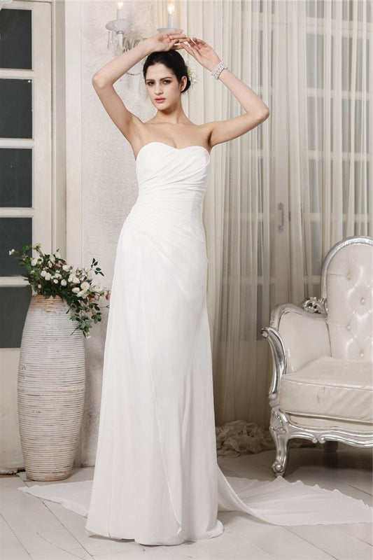 Sheath/Column Sweetheart Sleeveless Ruffles Long Chiffon Wedding Dresses