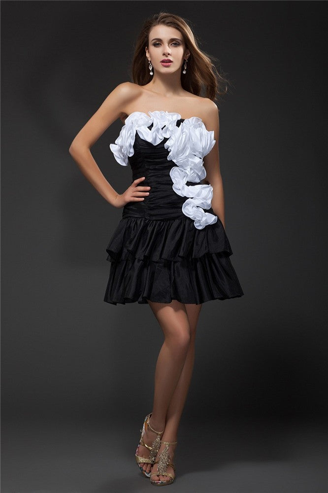 A-Line/Princess Homecoming Dresses Strapless Ruffles Hand-Made Myah Flower Sleeveless Short Taffeta Cocktail Dresses