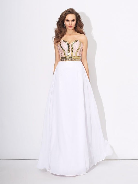 Beading A-Line/Princess Sweetheart Sleeveless Long Chiffon Dresses