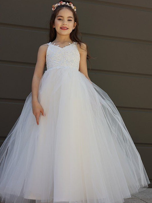 Bowknot A-Line/Princess Floor-Length Tulle Sleeveless Sweetheart Flower Girl Dresses