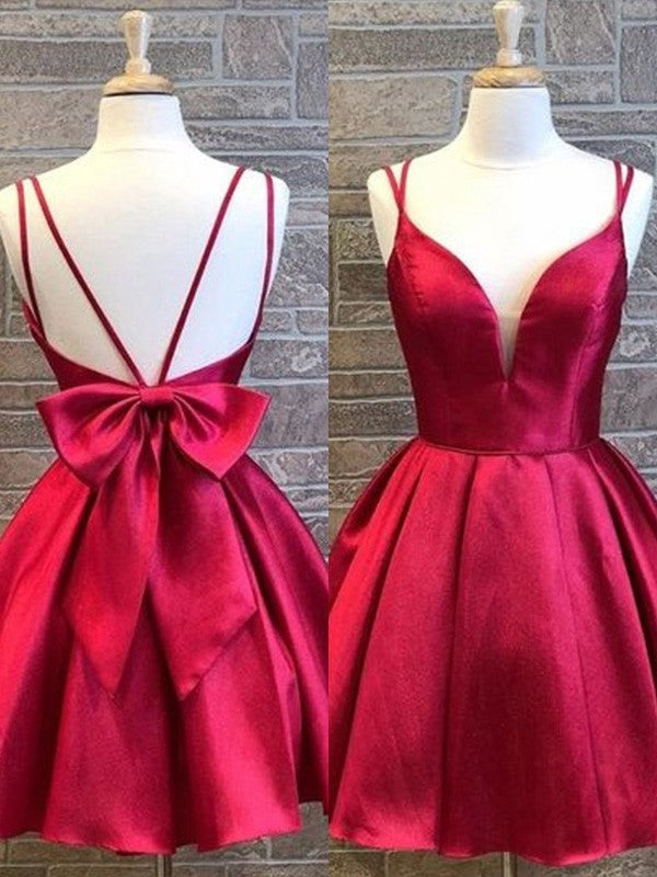 Straps Spaghetti A-Line/Princess Bowknot Sleeveless Satin Short/Mini Homecoming Dresses