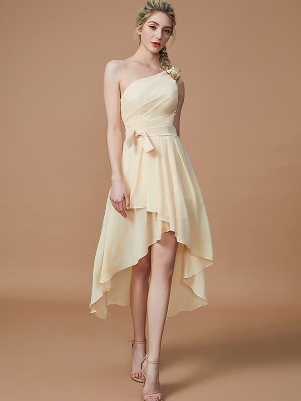 Asymmetrical One-Shoulder A-Line/Princess Sleeveless Layers Chiffon Bridesmaid Dresses