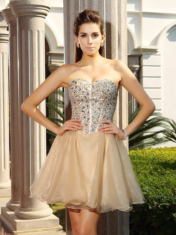 A-Line/Princess Sweetheart Ruffles Sleeveless Shaylee Short Organza Homecoming Dresses Cocktail Dresses