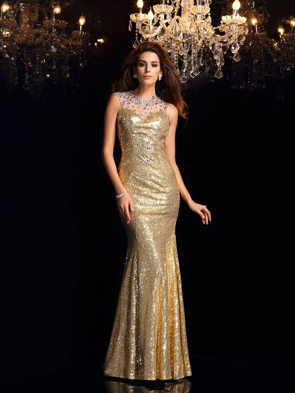 High Trumpet/Mermaid Sleeveless Neck Long Sequins Dresses