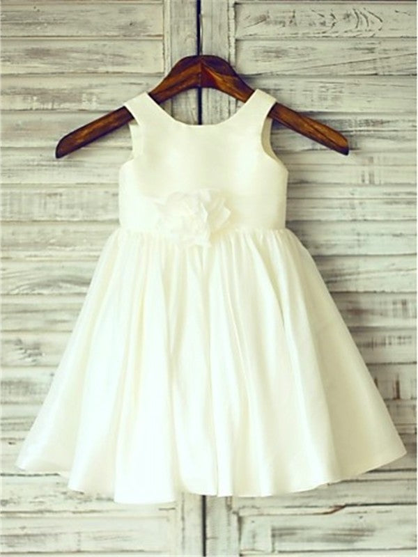 Chiffon Flower Scoop A-line/Princess Sleeveless Hand-made Tea-Length Flower Girl Dresses