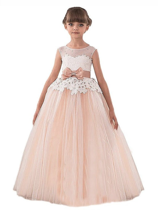 Sleeveless Gown Floor-Length Tulle Scoop Ball Sash/Ribbon/Belt Flower Girl Dresses