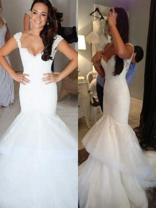 Straps Chapel Organza Sleeveless Trumpet/Mermaid Train Wedding Dresses