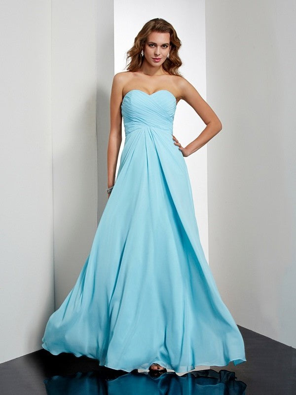 Sleeveless Sweetheart A-Line/Princess Beading Long Chiffon Dresses