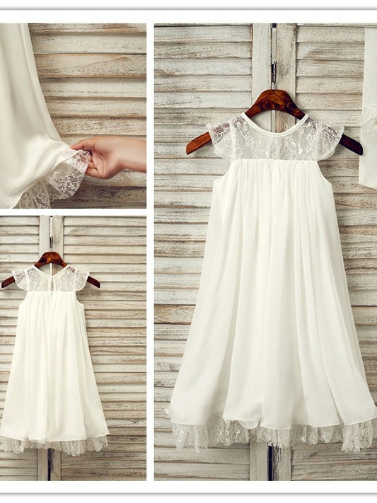 Scoop Chiffon A-Line/Princess Sleeveless Tea-Length Lace Flower Girl Dresses