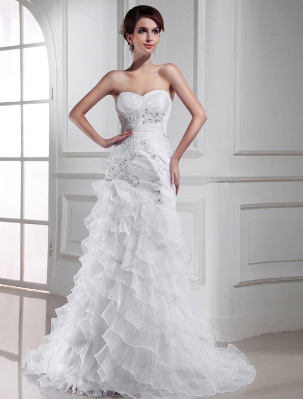 Trumpet/Mermaid Sweetheart Sleeveless Beading Applique Organza Wedding Dresses