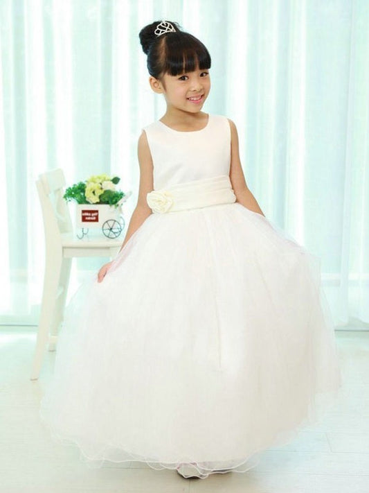 Scoop A-line/Princess Sleeveless Sash/Ribbon/Belt Long Organza Flower Girl Dresses