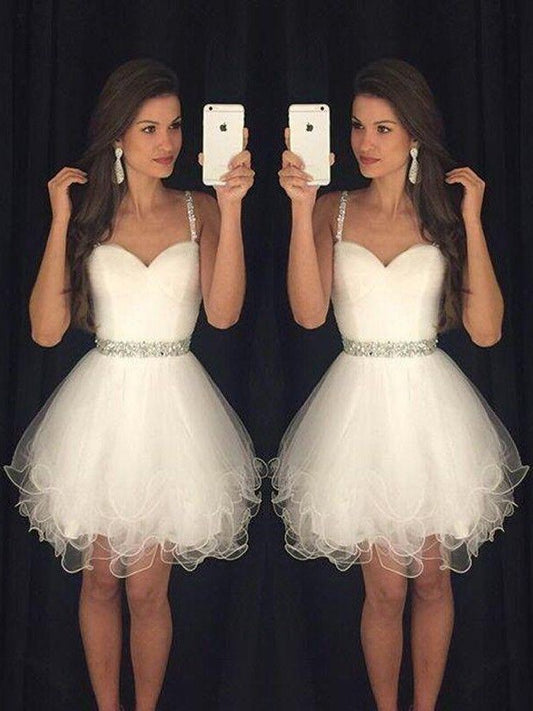 Beading A-Line/Princess Sweetheart Sleeveless Tulle Short/Mini Dresses