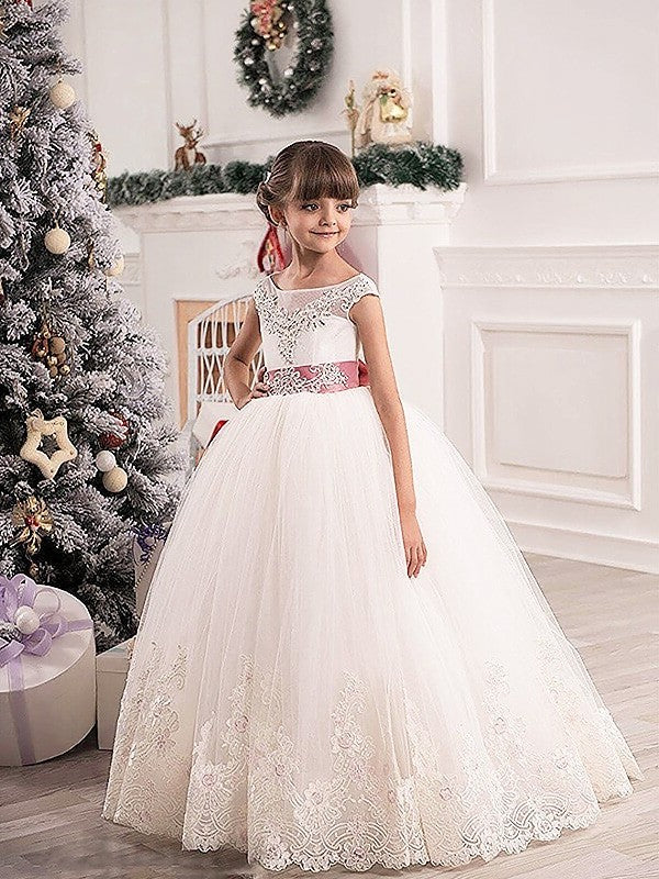 Sash/Ribbon/Belt Tulle Floor-Length Gown Sleeveless Scoop Ball Flower Girl Dresses