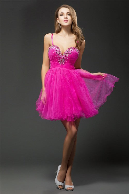 A-Line/Princess Sweetheart Beading Sleeveless Short Homecoming Dresses Organza Cailyn Cocktail Dresses