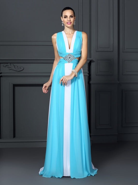 Sleeveless Halter Ruffles A-Line/Princess Long Chiffon Dresses